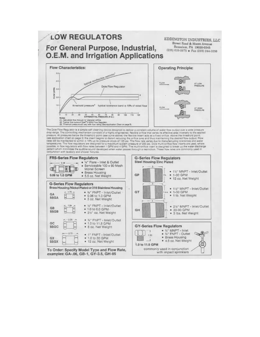 Low Regulator sheet with information