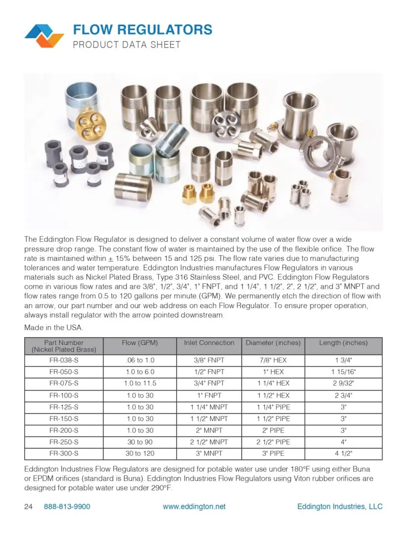 Flow Regulators page with information